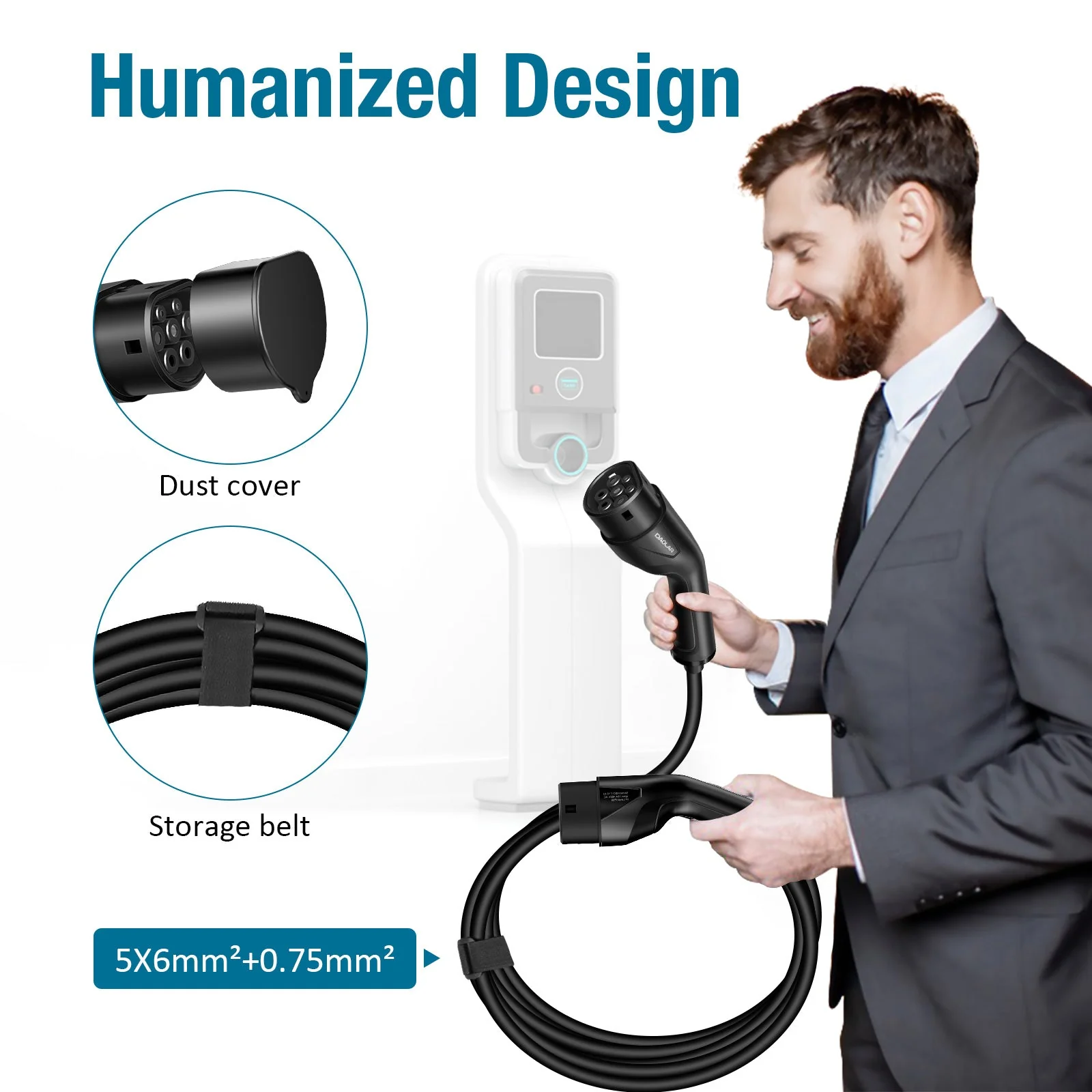 Daolar Type 2 Charging Cable 22 kW 32A 3 Phase, Mode 3 Car Charging Cable Type 2 to Type 2 for EV & PHEV Model S/X/Y/3, ID.3, ID.4, ID.5, E-Tron, e-208, I4, IX1, Kona, XC40, ENYAQ, Zoe etc - Image 5