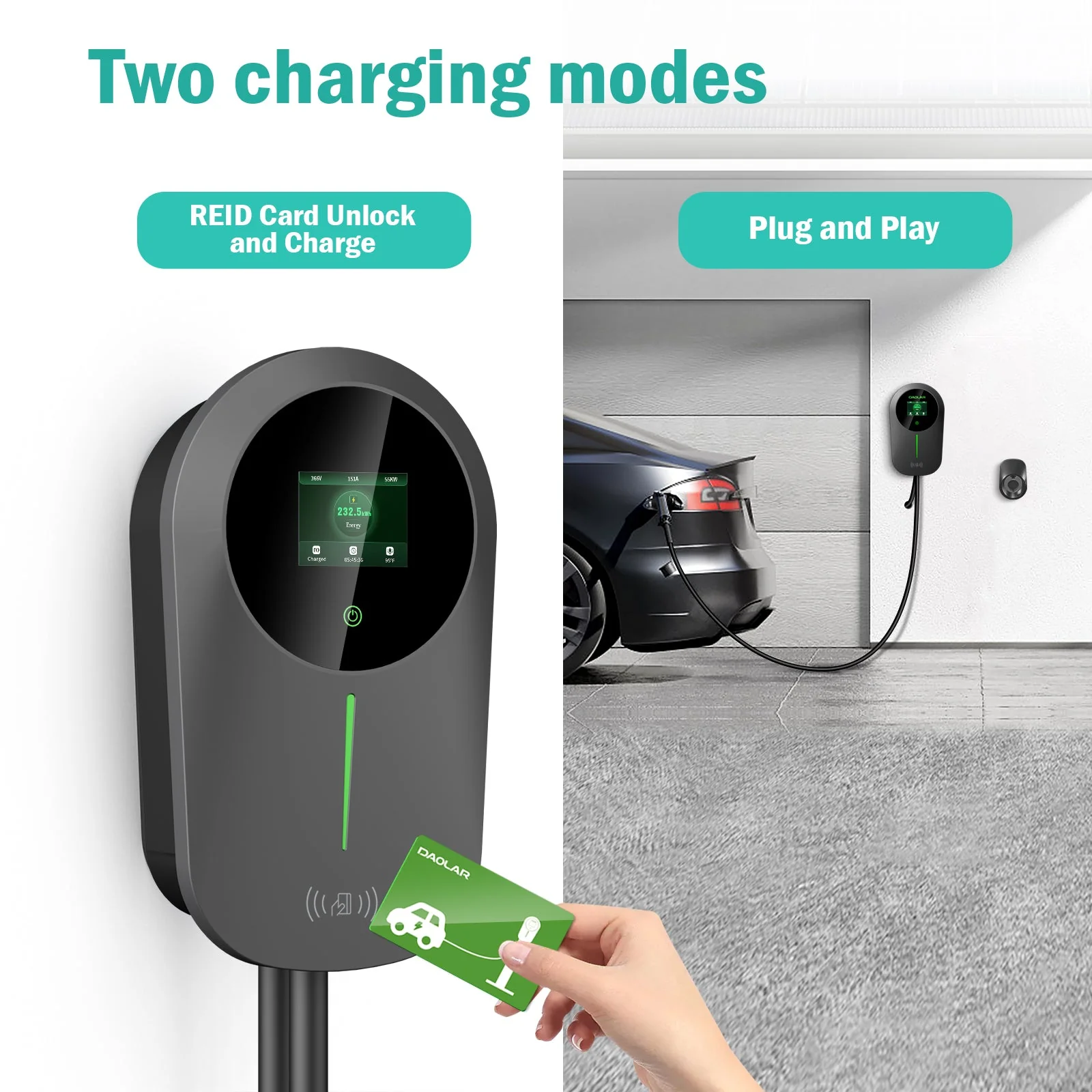 Daolar Wallbox 22kw with APP 3-Phase / 1-Phase 6-16 A Type 2 EV charging cable with 2 pcs RFID Cards and for EVs & PHEV, Upgrade RCD B current protection - Image 3