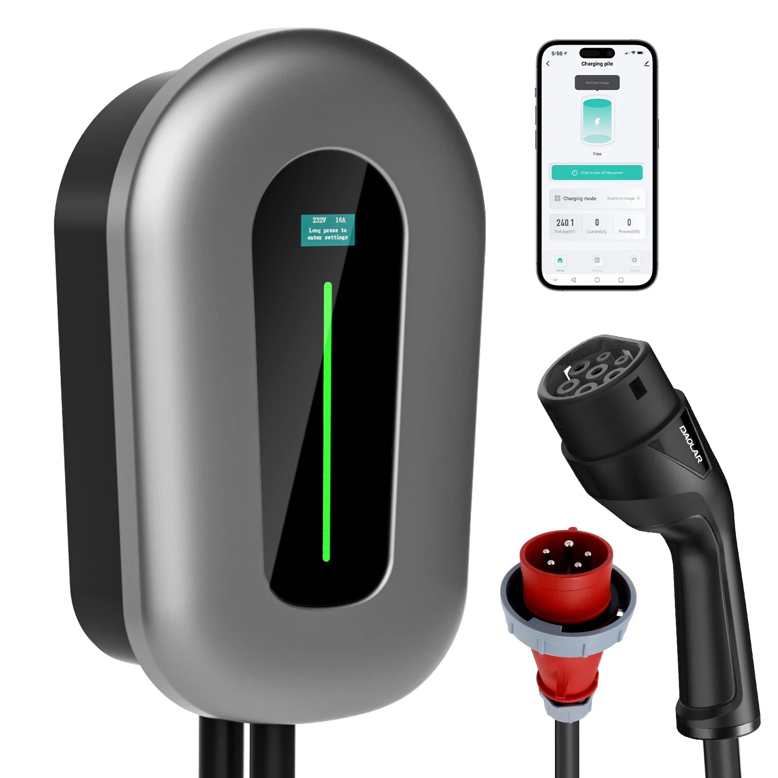 Daolar Wallbox 22kw with APP 3-Phase / 1-Phase 6-16 A Type 2 EV charging cable with 2 pcs RFID Cards and for EVs & PHEV, Upgrade RCD B current protection - Image 9