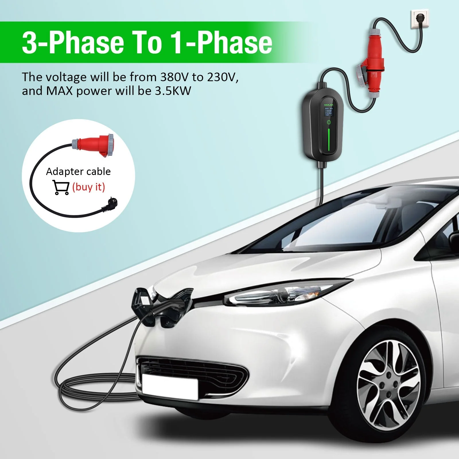 Daolar 11KW EV Charger with 5-Pins CEE plug 16A 5m/10M Charging Cable for Electric Vehicles EVSE + 3-phases 16A socket + Cable Storage Bag - Image 6