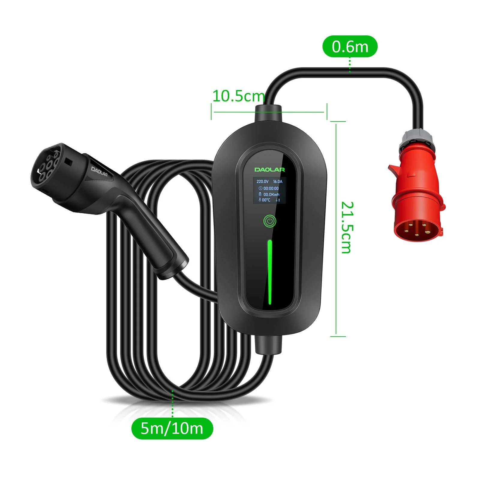 Daolar EV Charger Type 2 with 5-Pins CEE plug 11KW 16A 5m/10M Charging Cable for Electric Vehicles EVSE + 3-phases 16A socket + Wall Mount Cable Holder + Cable Storage Bag - Image 8