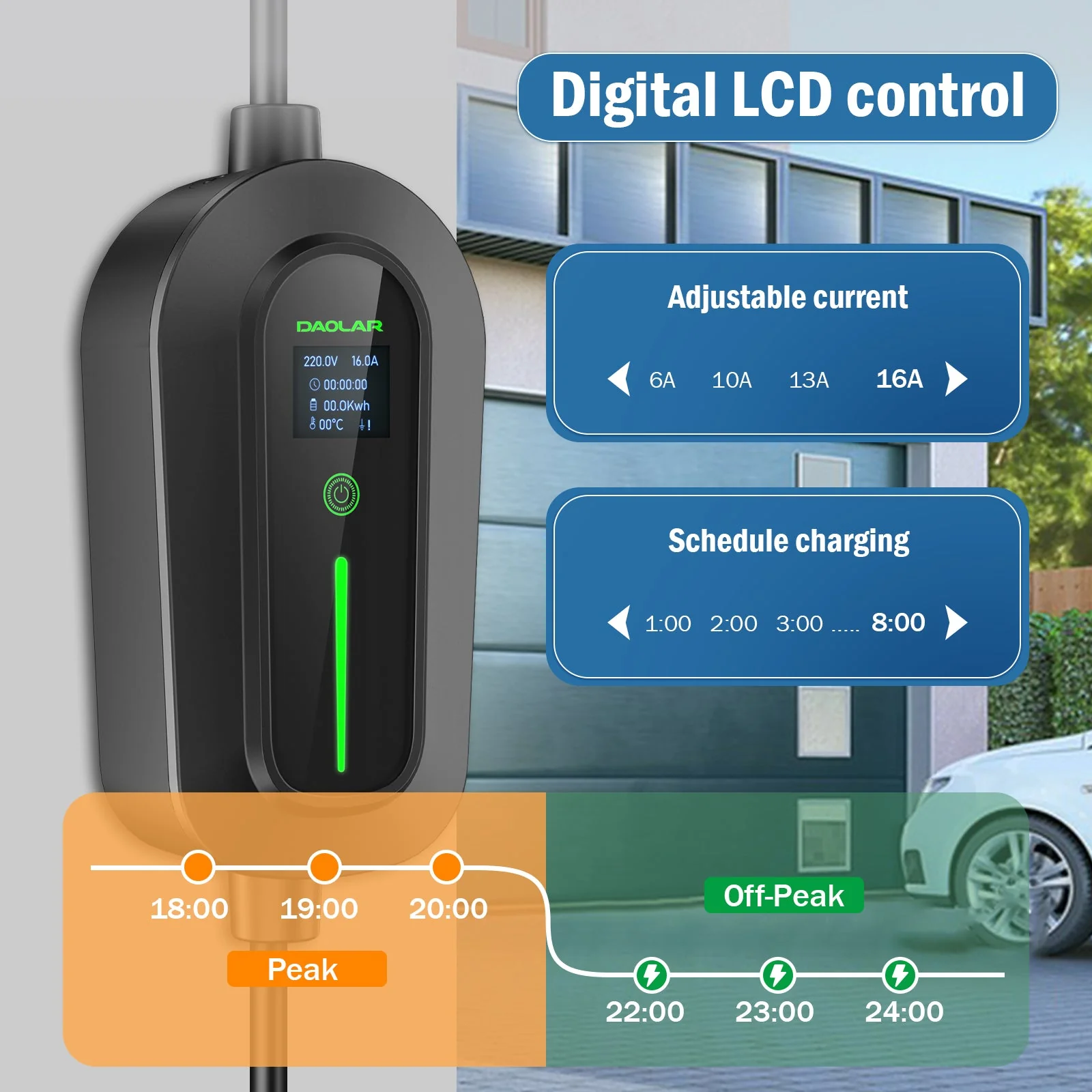 Daolar Mobile Wallbox 11KW 3-Phase 16 A Type 2 charging cable for Electric Vehicles with CEE plug, 8H scheduled charging EV charging station - Image 4