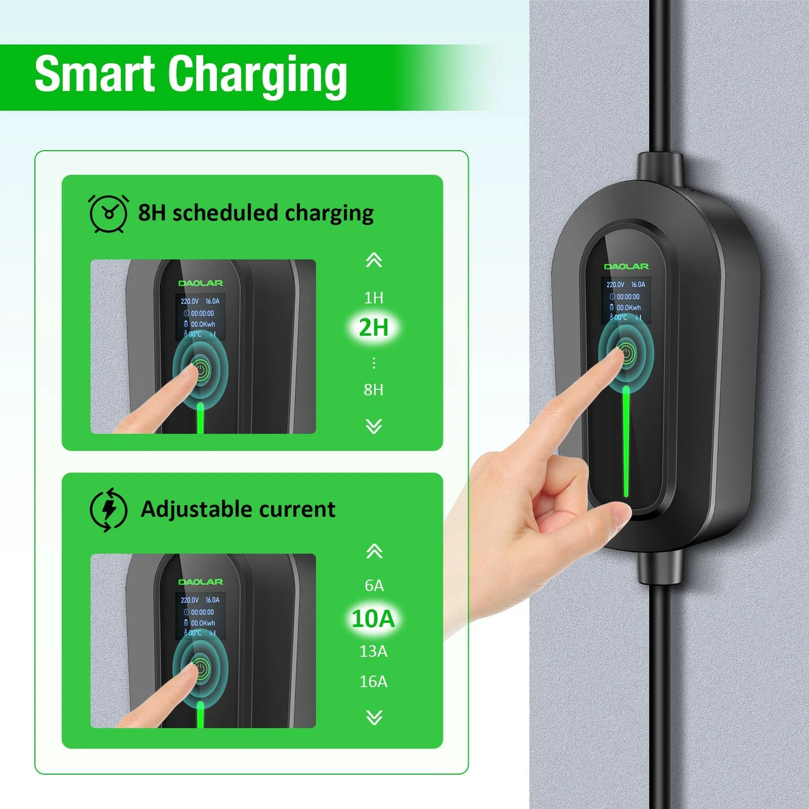 Daolar Type 2 EV Charger with CEE plug 380V 16A 5M/10M Charging Cable + Wall Mount Charging Cable Holder for Electric Cars + Storage Bag - Image 5