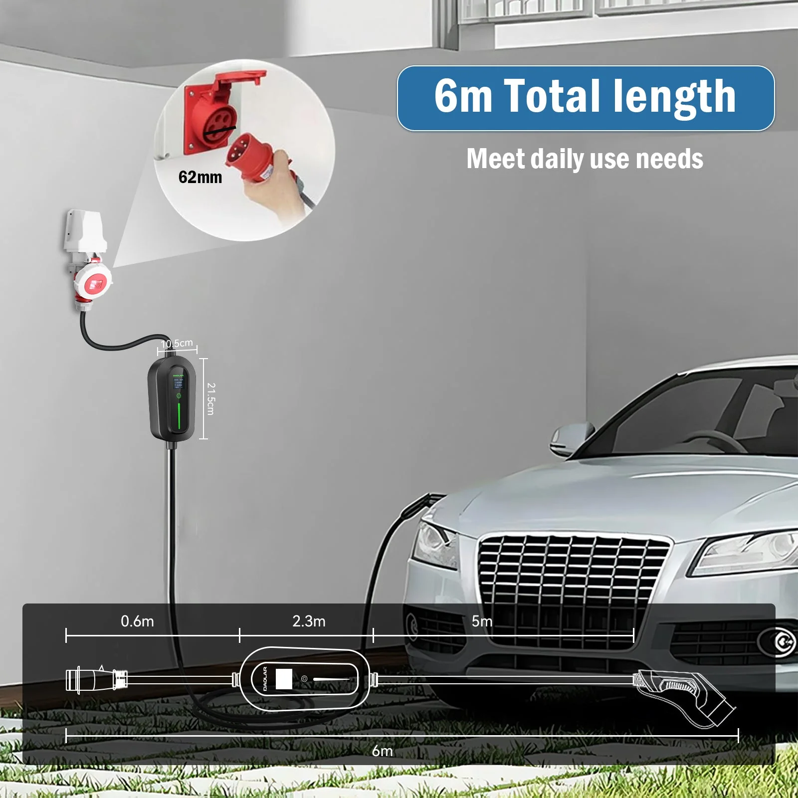 Daolar Mobile Wallbox 11KW 3-Phase 16 A Type 2 charging cable for Electric Vehicles with CEE plug, 8H scheduled charging EV charging station - Image 6