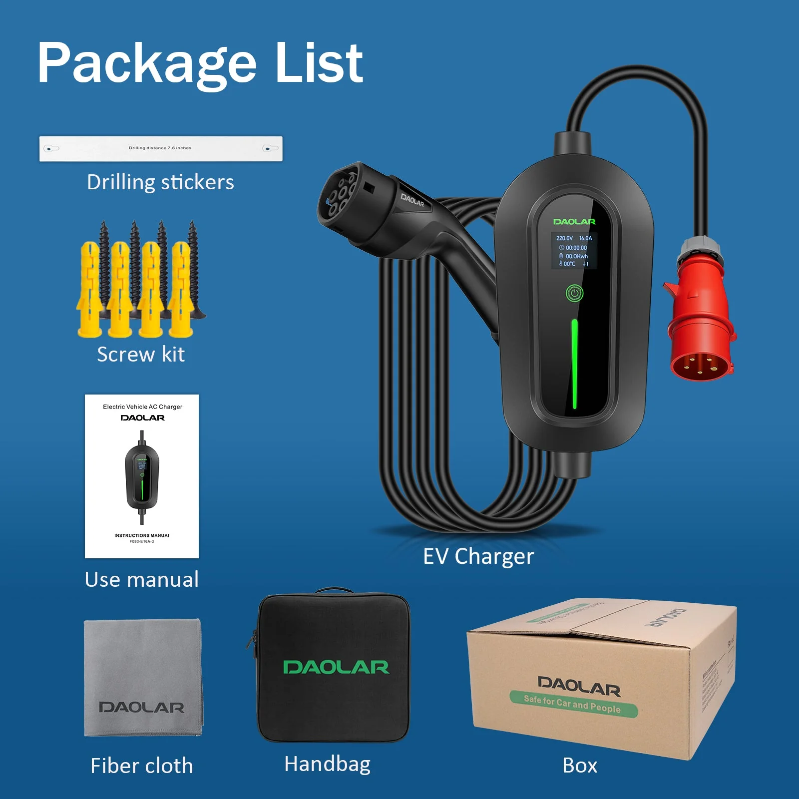 Daolar Mobile Wallbox 11KW 3-Phase 16 A Type 2 charging cable for Electric Vehicles with CEE plug, 8H scheduled charging EV charging station - Image 8