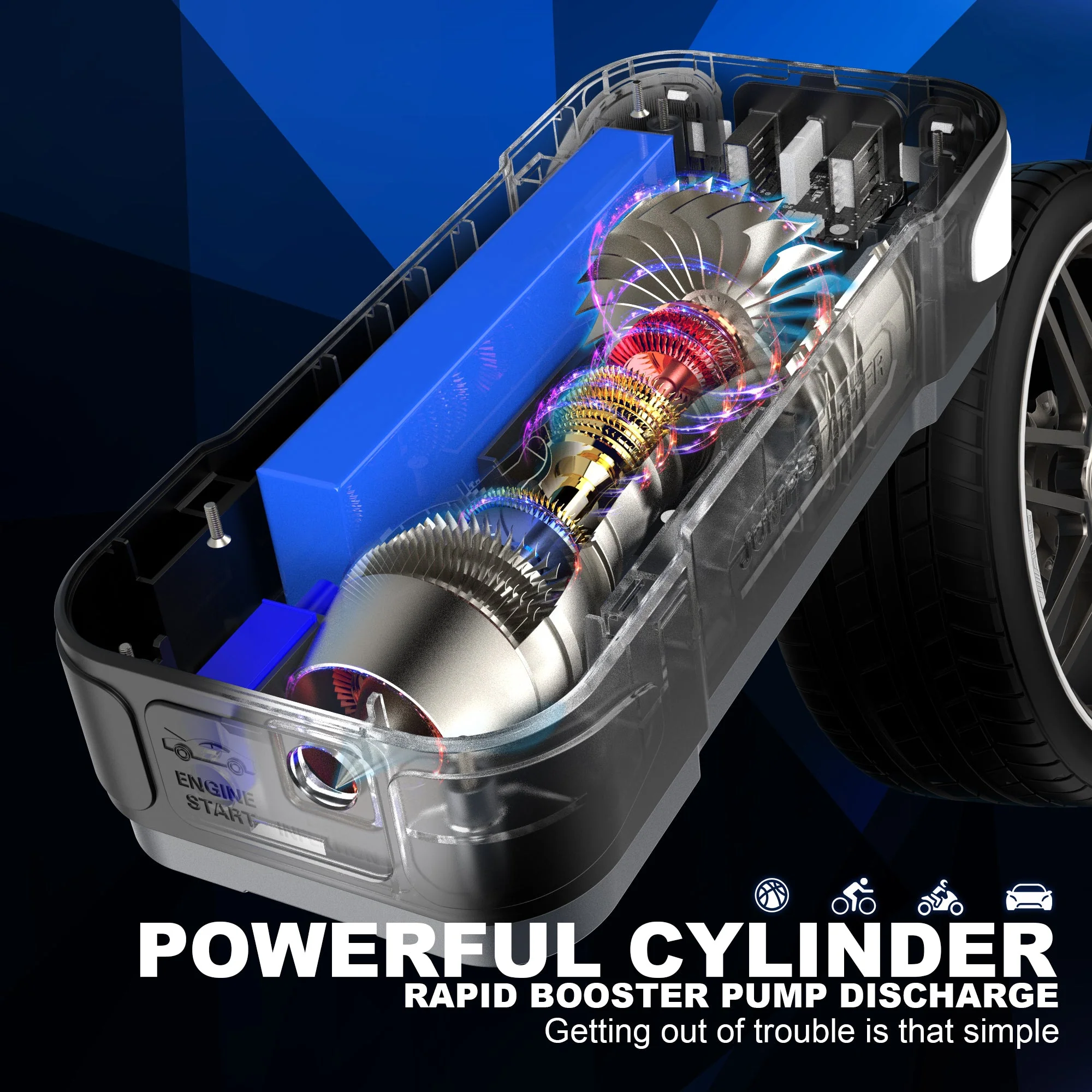 Daolar Portable Car Jump Starter with Air Compressor, Car Battery Jump Starter Pack (9.0 Gas/8.0L Diesel), 12V Auto Battery Jump with Large LCD Display, Lights - Image 7