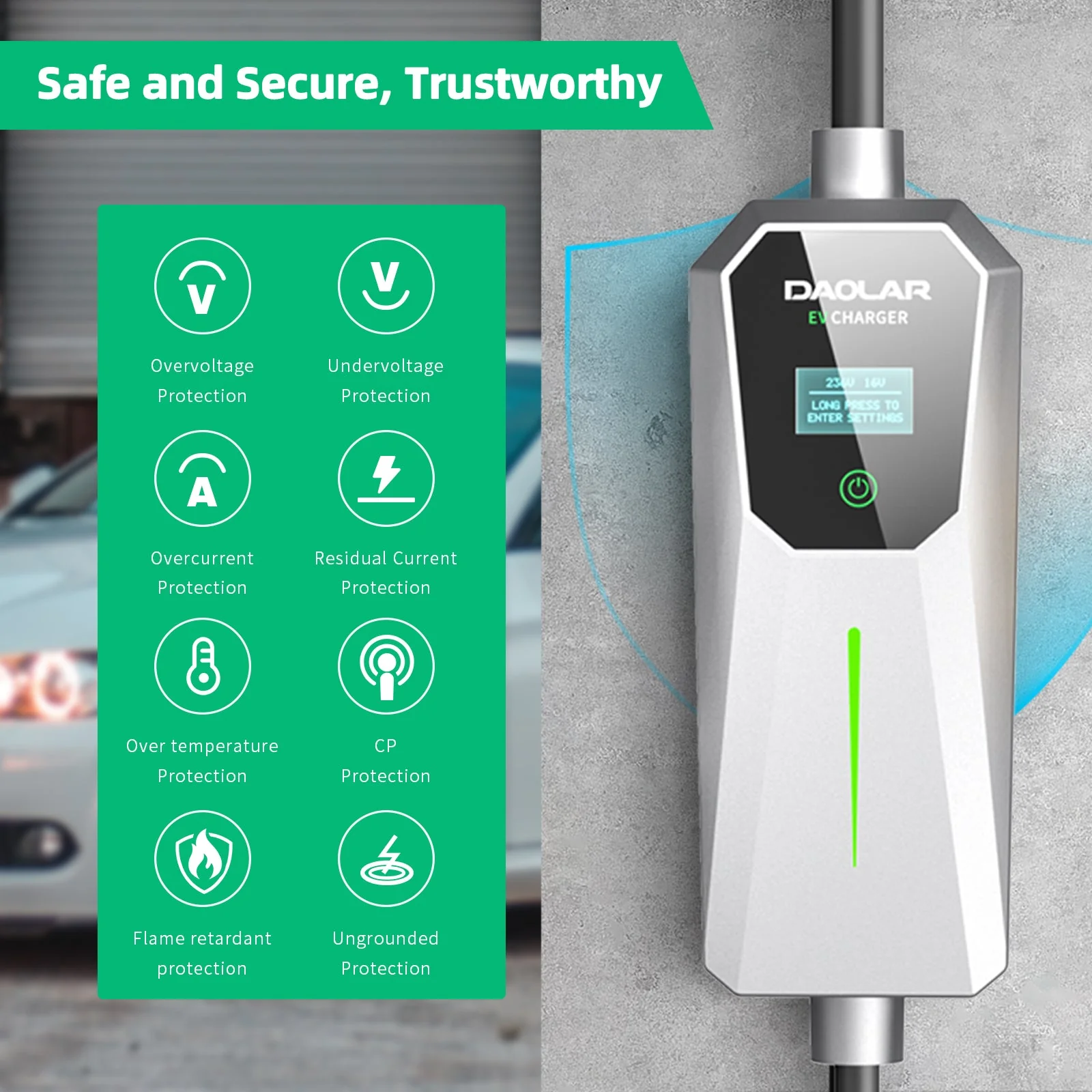 [Second hand] Daolar 8H Timing 3.68KW EV Charger 16A Schuko plug 5M/10M cable Type 2 Electric Vehicle Charger, Adjustable Current PHEV EV Car Charging Station - Image 5