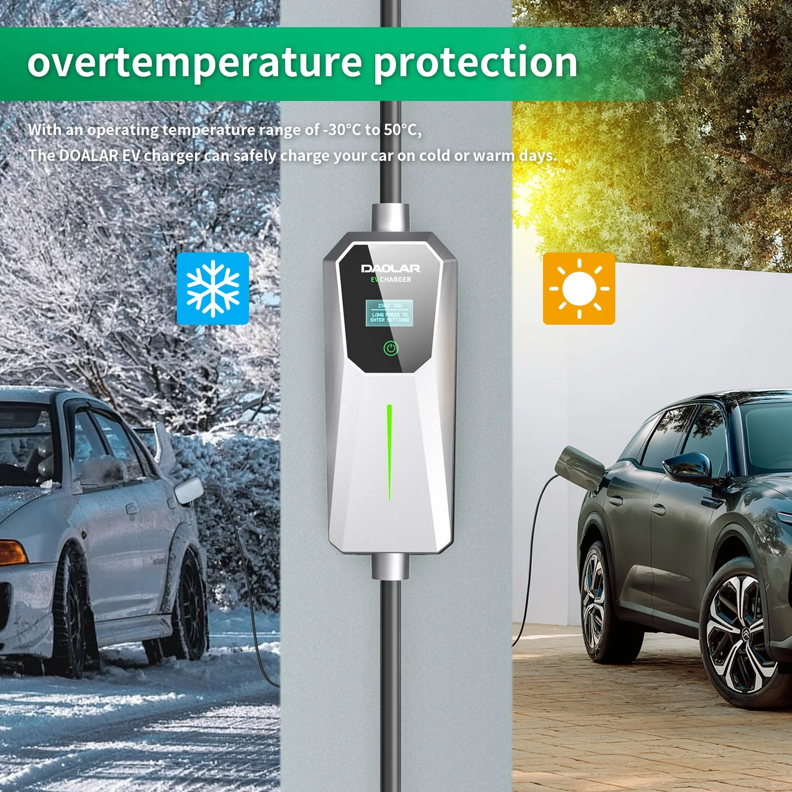 [Second hand] Daolar 8H Timing 3.68KW EV Charger 16A Schuko plug 5M/10M cable Type 2 Electric Vehicle Charger, Adjustable Current PHEV EV Car Charging Station - Image 8