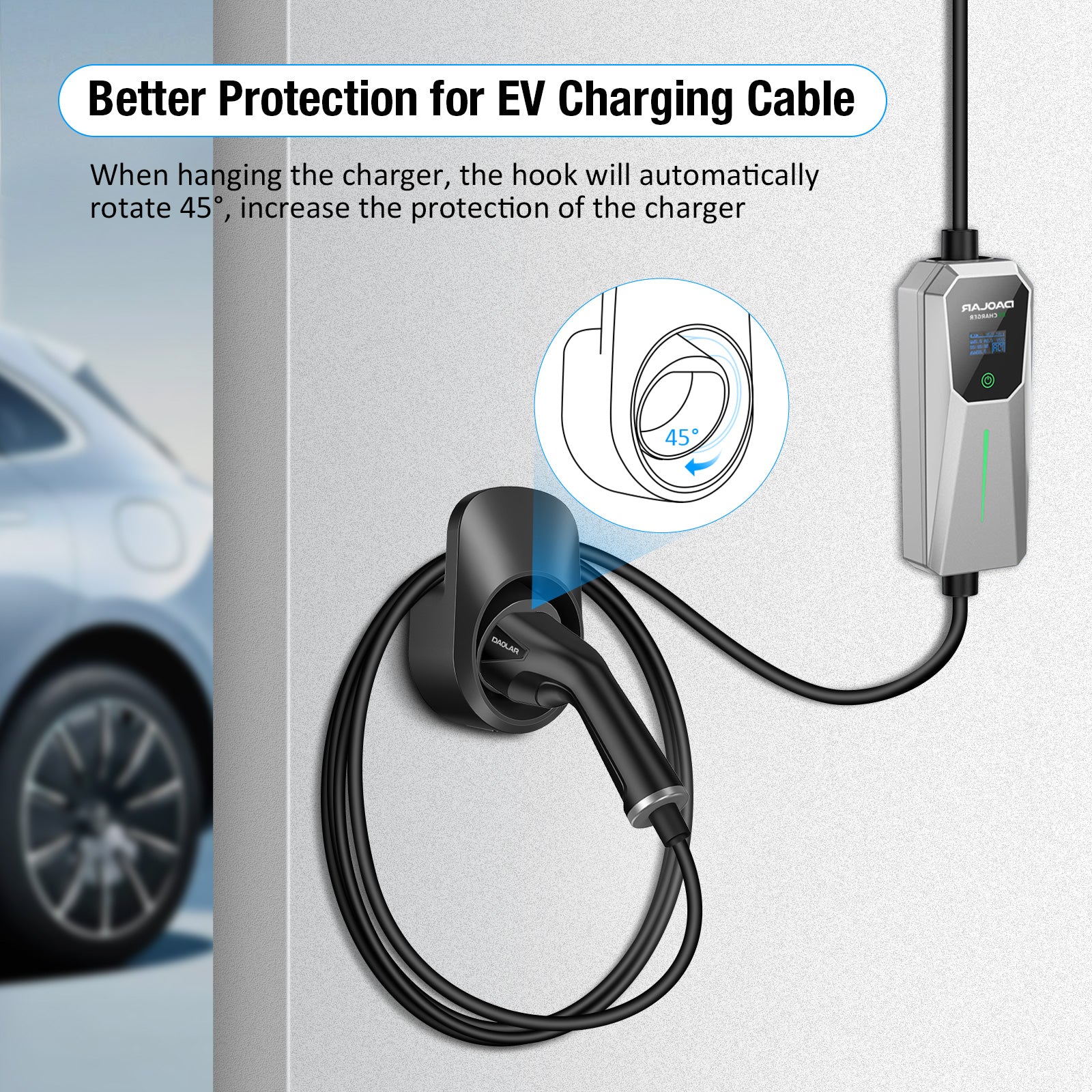 Daolar EV Charger Holder for Type 2 Charger Electric Car Wall Mount Plug Charging Cable Holder Organiser for All Weather Conditions Electric Vehicle Charging Station Accessories - Image 4