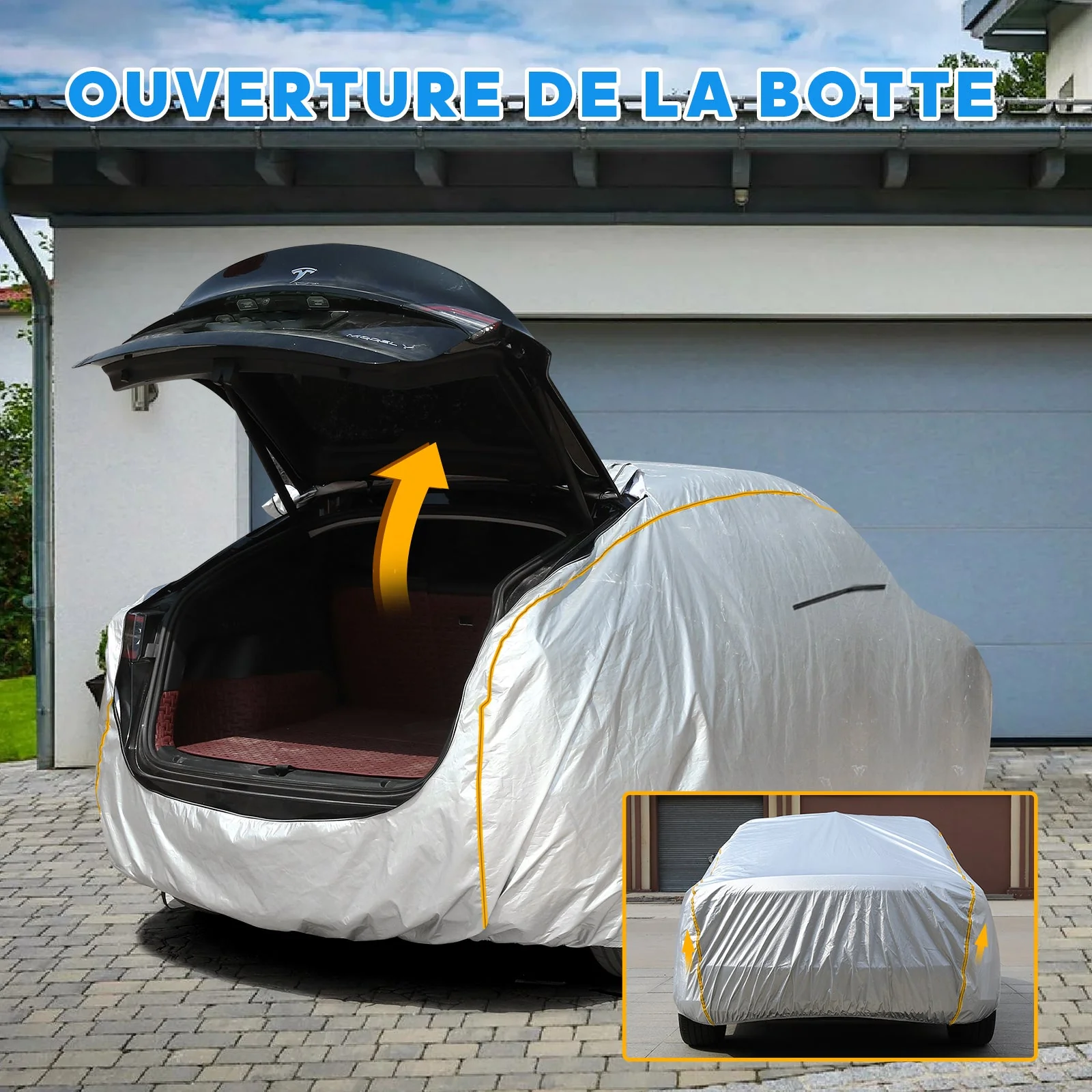 Daolar Waterproof Car Cover for Tesla model 3/S/X/Y Full Exterior Covers with Ventilated Mesh and charging port Outdoor All Weather Snowproof UV Protection Windproof - Image 3