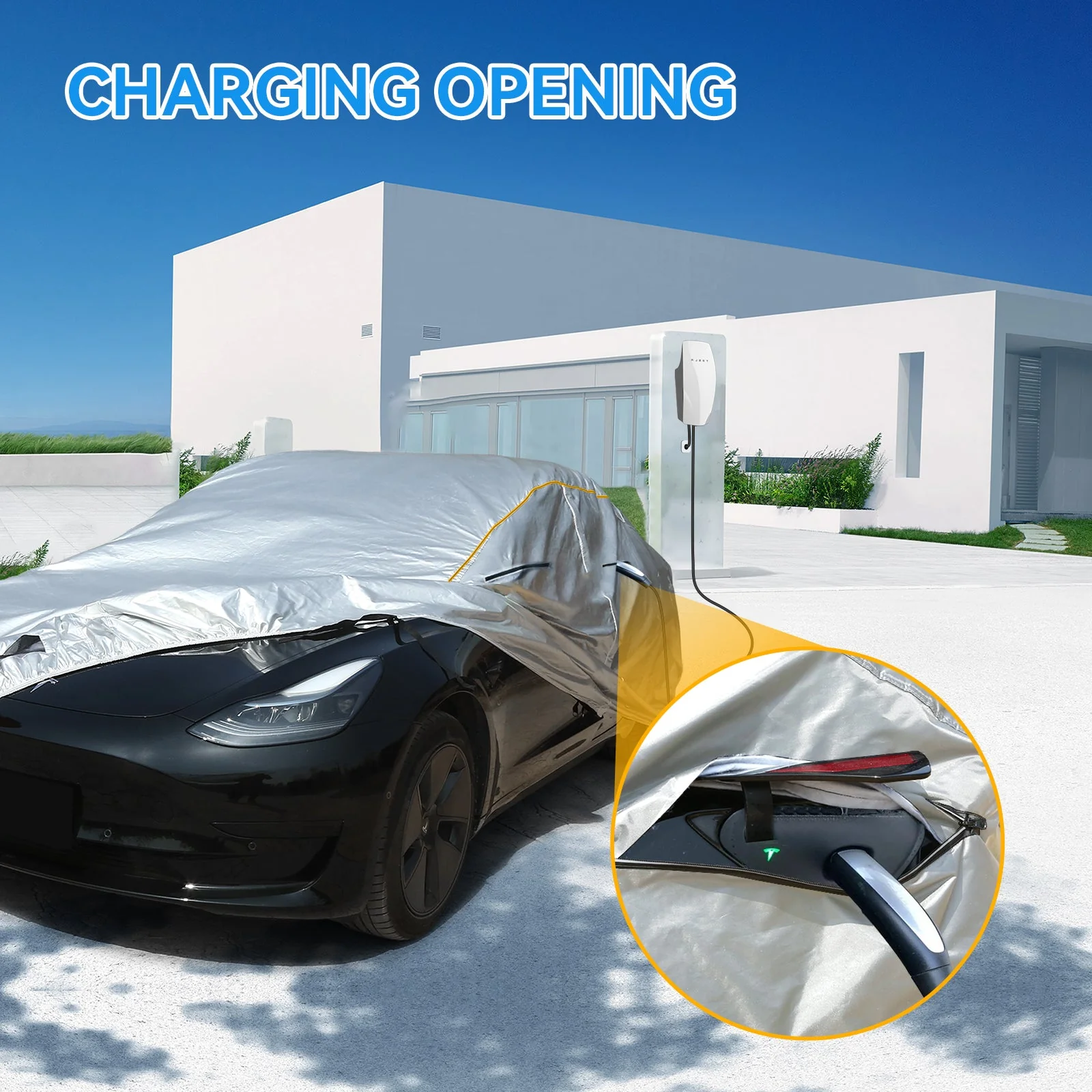 Daolar Waterproof Car Cover for Tesla model 3/S/X/Y Full Exterior Covers with Ventilated Mesh and charging port Outdoor All Weather Snowproof UV Protection Windproof - Image 4