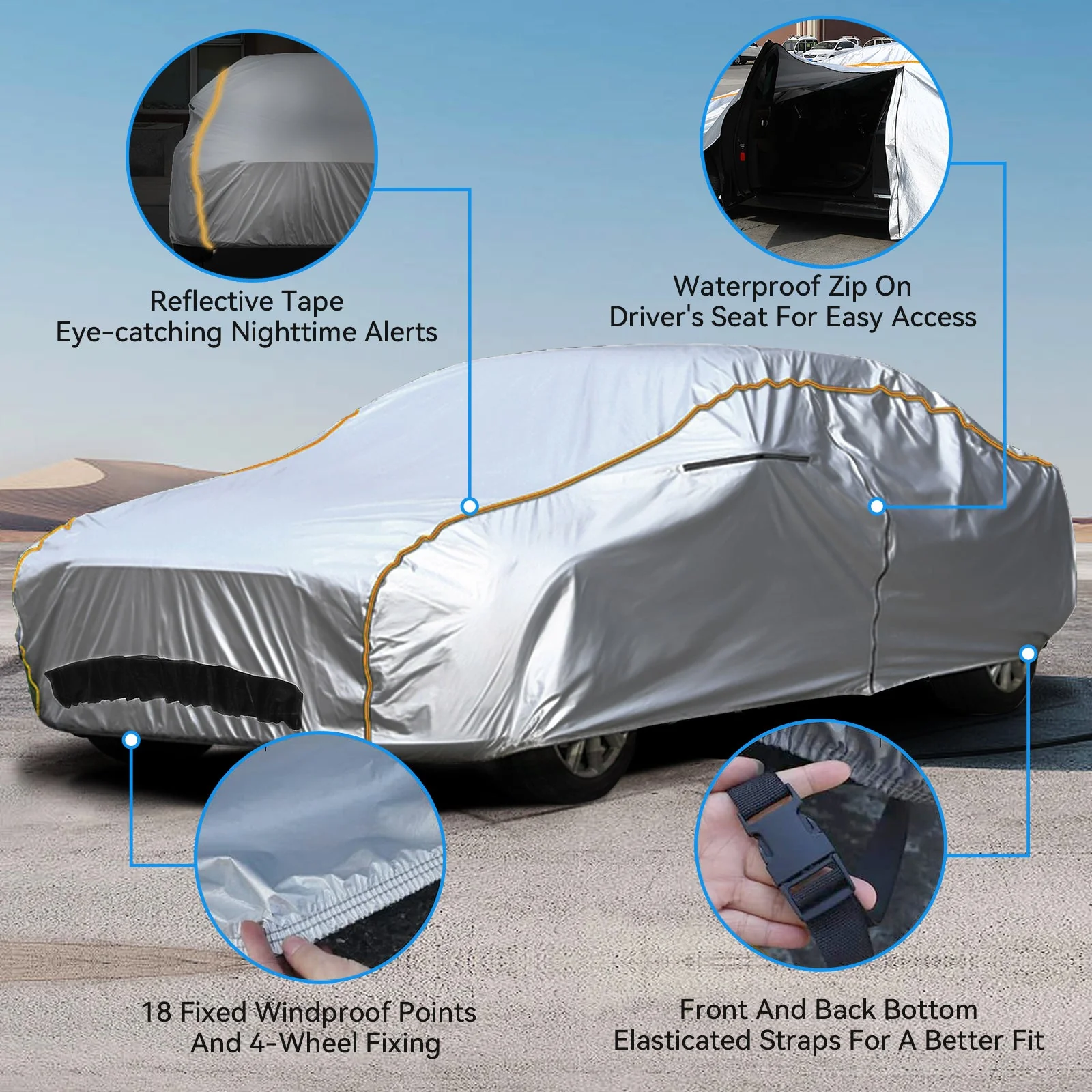 Daolar Waterproof Car Cover for Tesla model 3/S/X/Y Full Exterior Covers with Ventilated Mesh and charging port Outdoor All Weather Snowproof UV Protection Windproof - Image 5