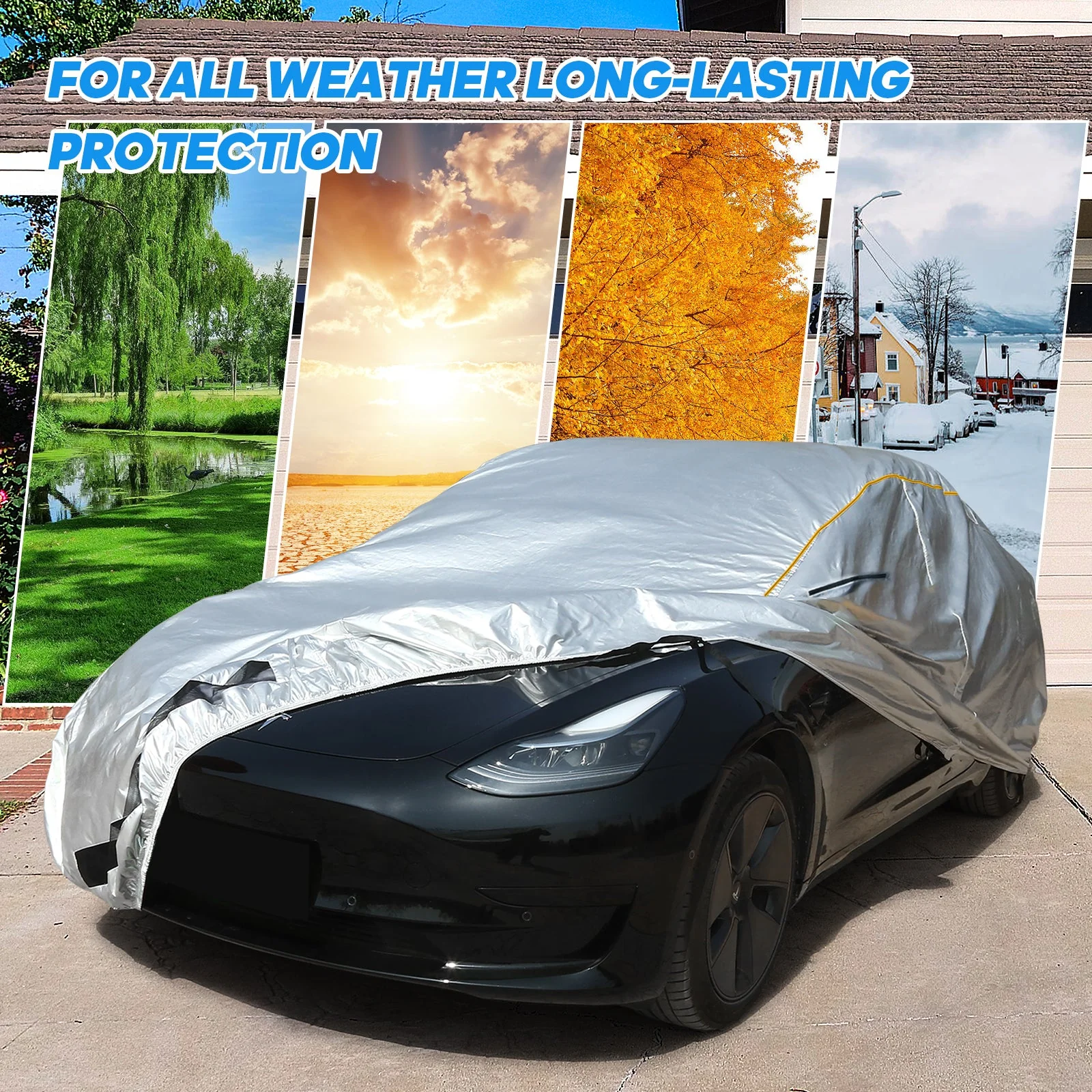 Daolar Waterproof Car Cover for Tesla model 3/S/X/Y Full Exterior Covers with Ventilated Mesh and charging port Outdoor All Weather Snowproof UV Protection Windproof - Image 7