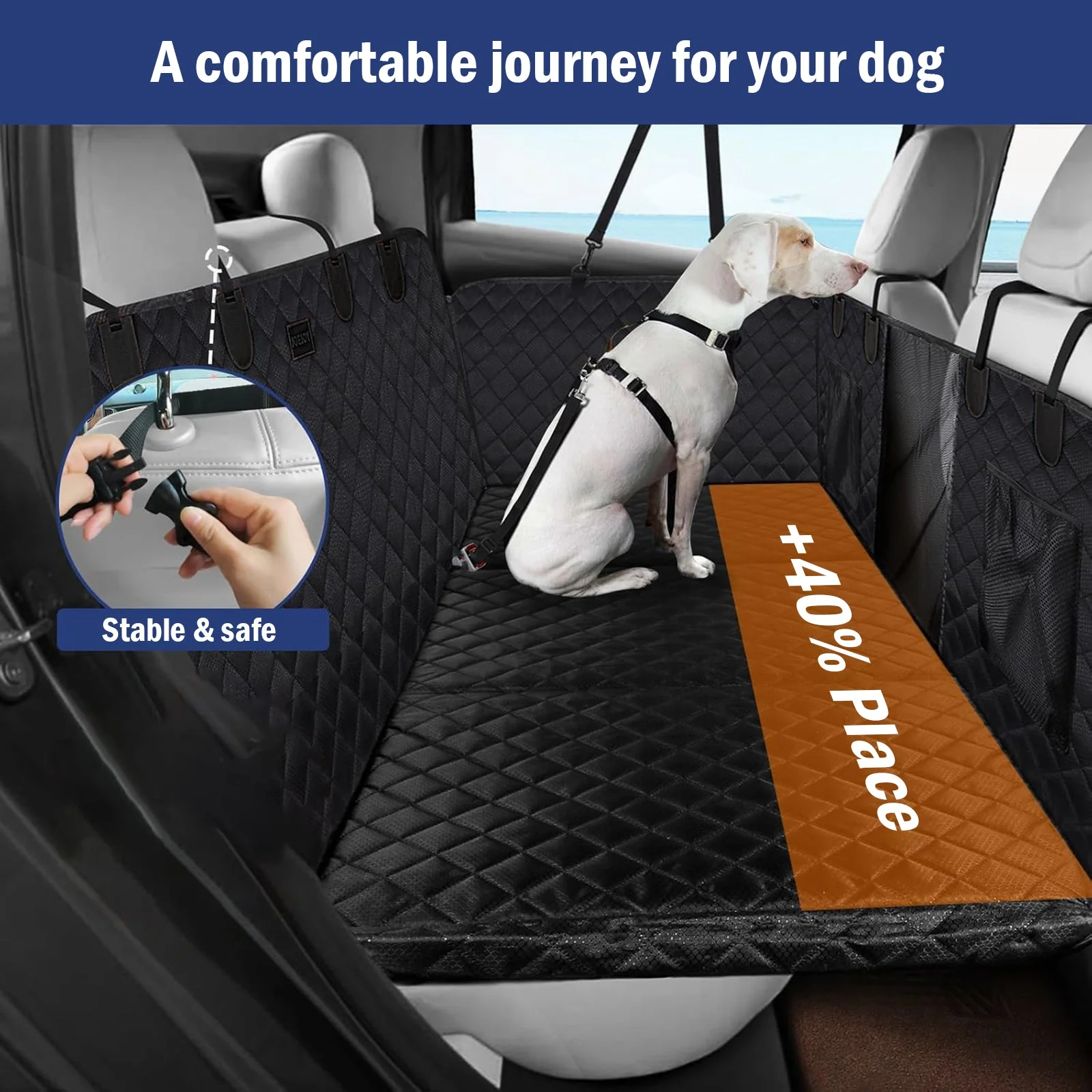 Daolar Pets Car Seat Cover for Dogs and Children with Hard Underside, Widened Car Dog Blanket Non-Slip, Waterproof Rear Seat for Most Cars, HGVs & SUVs, 132 x 63 x 55 cm - Image 3