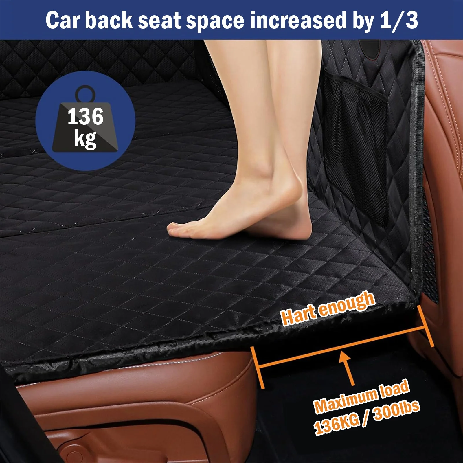 Daolar Pets Car Seat Cover for Dogs and Children with Hard Underside, Widened Car Dog Blanket Non-Slip, Waterproof Rear Seat for Most Cars, HGVs & SUVs, 132 x 63 x 55 cm - Image 4