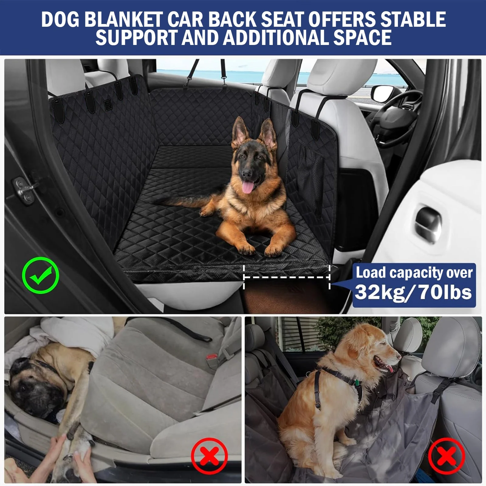 Daolar Pets Car Seat Cover for Dogs and Children with Hard Underside, Widened Car Dog Blanket Non-Slip, Waterproof Rear Seat for Most Cars, HGVs & SUVs, 132 x 63 x 55 cm - Image 5