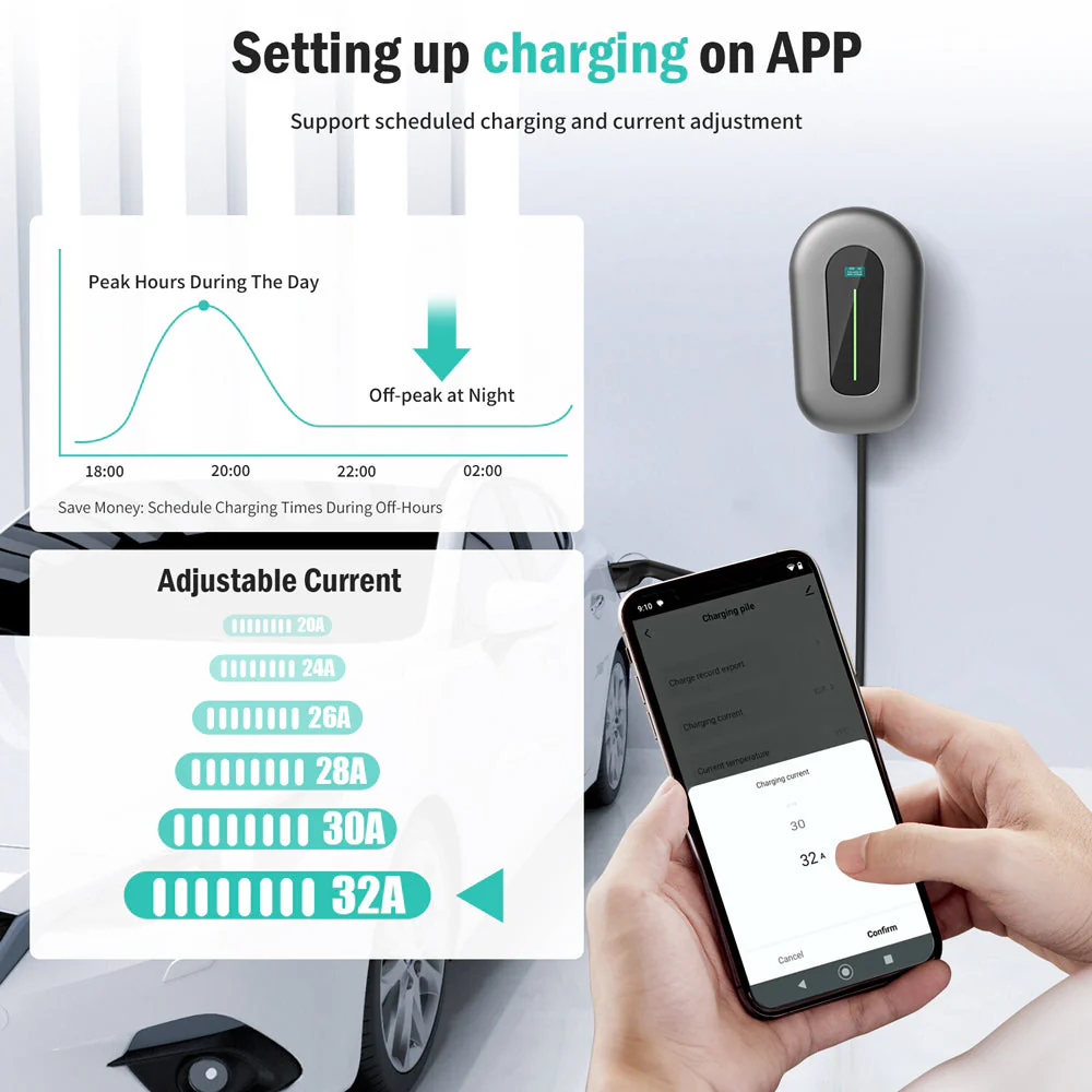 Daolar Wallbox with APP [22kw 3-Phase / 7KW 1-Phase 6-16 A] EV Charger, App Control Type 2 Charging Cable for EVs & PHEV - Image 4