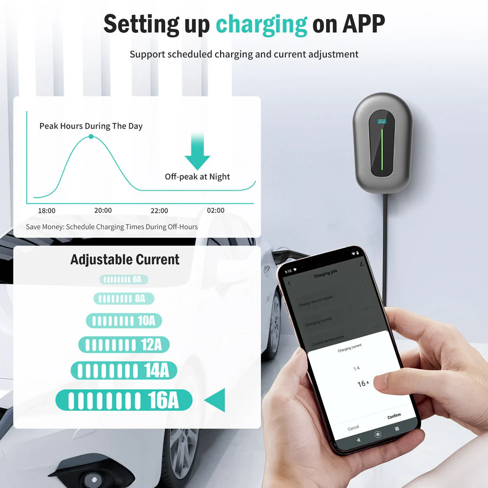 Daolar Wallbox 11kw with APP for Electric Car [3-Phase 6-16 A] Type 2 EV charging cable support Setting Start Time and Adjustable Charging Power on mobile phone - Image 4